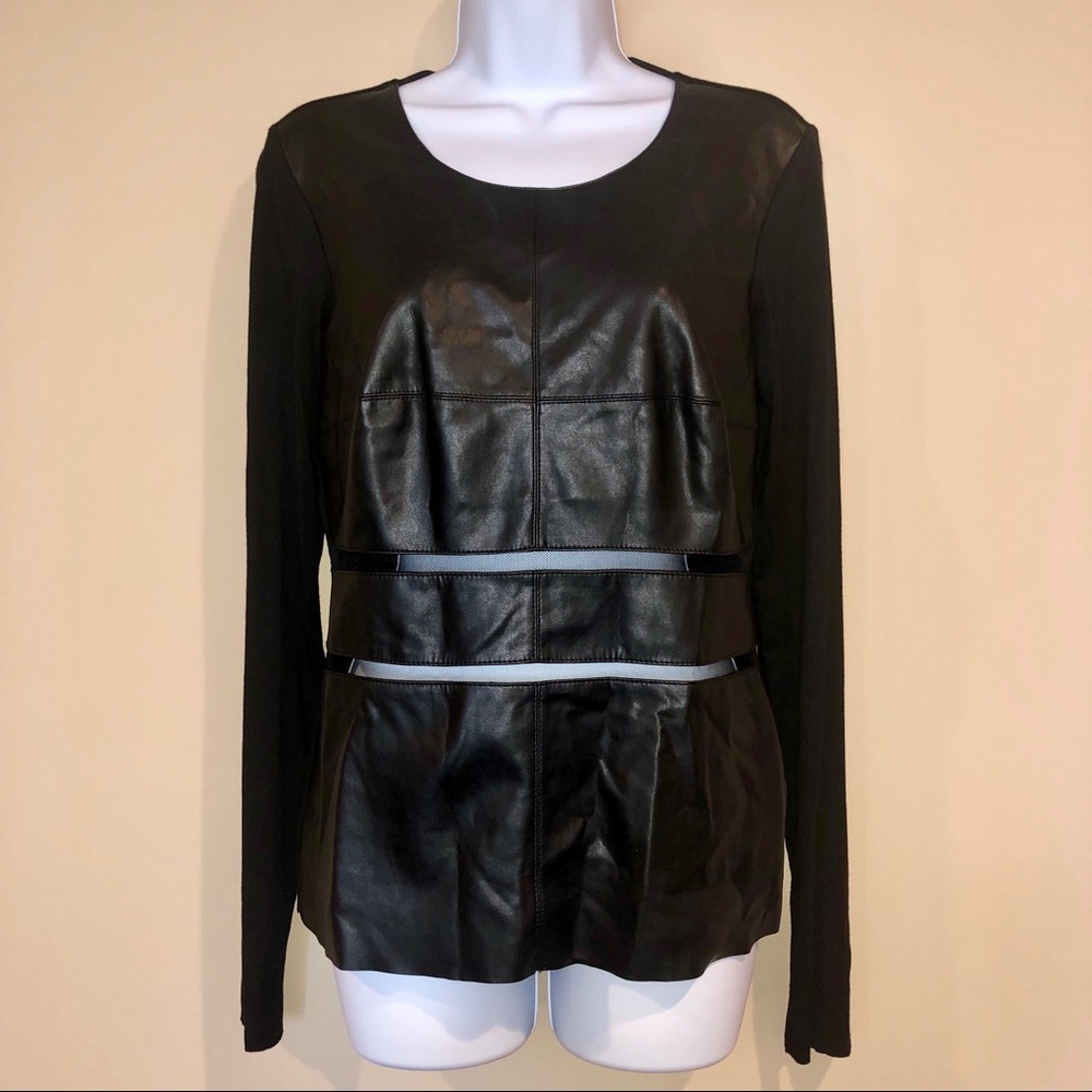 Bailey 44 Mesh Insert Leather Long Sleeve Top, NWT
